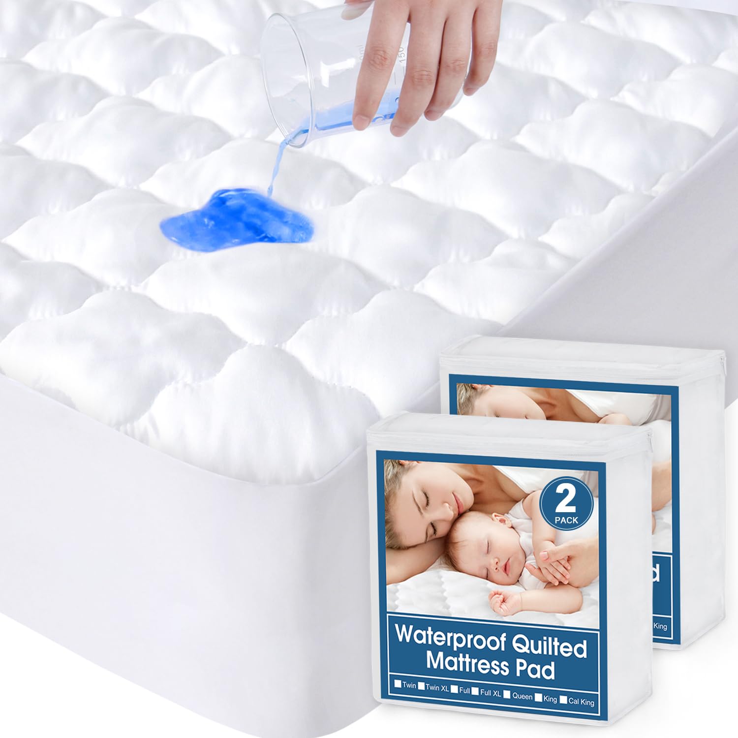 2 Pack Twin Extra Long (Xl) Mattress Protector Pad Waterproof Quilted, Breathable & Cooling Twin Xl Mattress Topper Cover Fitted